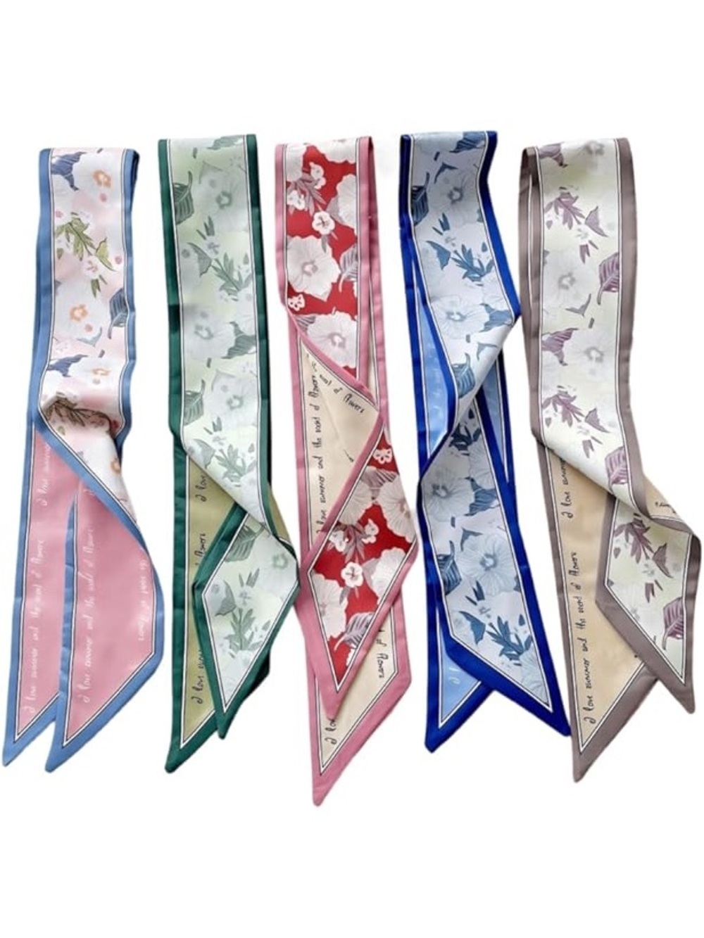 NWT Set of 5 Floral Twillies / Coquette French Girl Hair & Bag Twilly Scarves